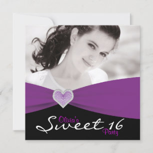 Invitation Fête d'anniversaire Sweet 16 Photo Violet Noir Vio