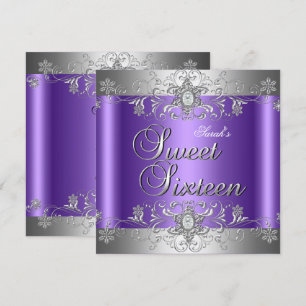 Invitation Fête d'anniversaire Sweet 16 Purple Silver Diamond