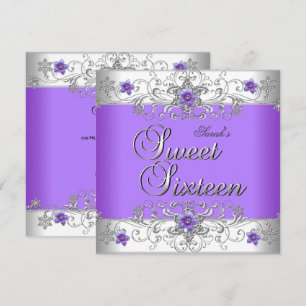Invitation Fête d'anniversaire Sweet 16 Purple White Diamond