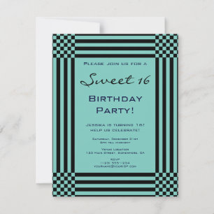 Invitation Fête d'anniversaire Sweet 16 rayures turquoise noi