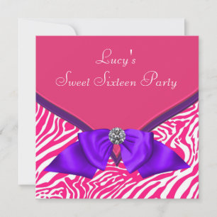 Invitation Fête d'anniversaire Sweet 16 Rose Chaud Violet Zèb