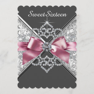 Invitation Fête d'anniversaire Sweet 16 rose et noir