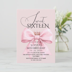 Invitation Fête d'anniversaire Sweet 16 Rose Ruban Rose