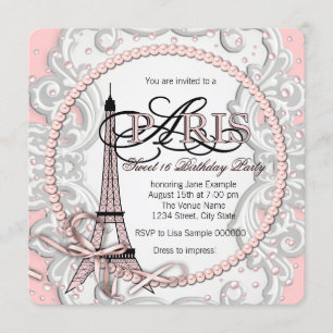 Invitation Fête d'anniversaire Sweet 16 Rose Vintage Paris
