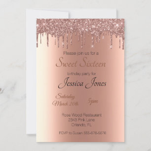 Invitation Fête d'anniversaire Sweet 16 Seize ans Rose Gold D