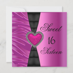 Invitation Fête d'anniversaire Sweet 16 seize ans Zèbre rose 