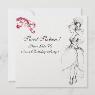 Invitation FÊTE D'ANNIVERSAIRE SWEET 16 Tourbillons rouges No