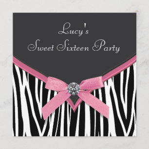 Invitation Fête d'anniversaire Sweet 16 Zèbre Rose