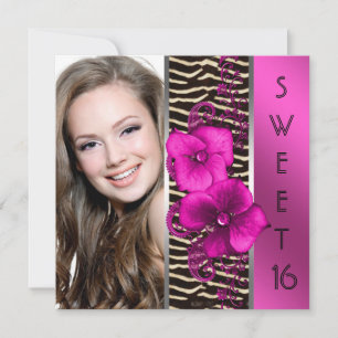 Invitation Fête d'anniversaire Sweet 16 Zèbre Rose Chaud Phot