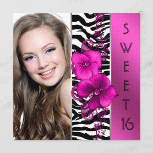 Invitation Fête d'anniversaire Sweet 16 Zèbre Rose Chaud Phot
