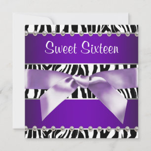 Invitation Fête d'anniversaire Sweet 16 Zèbre Violet