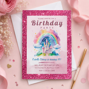 Invitation Fête d'anniversaire Sweet Rainbow Castle 16 ans