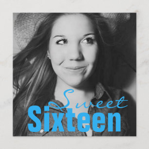 Invitation Fête d'anniversaire Sweet sixteen Ado (Bleu Bleu B