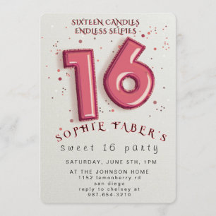 Invitation Fête d'anniversaire Sweet Sixteen Ballon en feuill