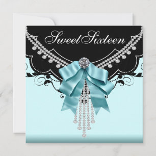 Invitation Fête d'anniversaire Sweet Sixteen bleu sarcelle no