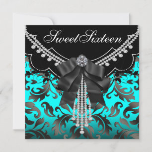 Invitation Fête d'anniversaire Sweet Sixteen bleu sarcelle no