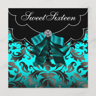 Invitation Fête d'anniversaire Sweet Sixteen bleu sarcelle no