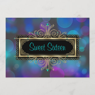 Invitation Fête d'anniversaire Sweet Sixteen Bleu Turquoise V