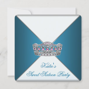 Invitation Fête d'anniversaire Sweet Sixteen Couronne Bleue
