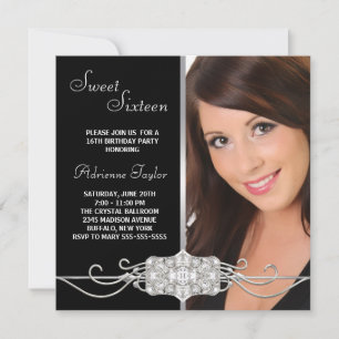 Invitation Fête d'anniversaire Sweet Sixteen Diamant Argent N