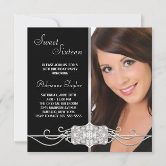 Invitation Fête d'anniversaire Sweet Sixteen Diamant Argent N