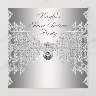 Invitation Fête d'anniversaire Sweet Sixteen Diamants Argenté