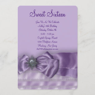Invitation Fête d'anniversaire Sweet Sixteen en satin violet