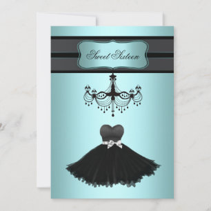 Invitation Fête d'anniversaire Sweet Sixteen lustre bleu sarc