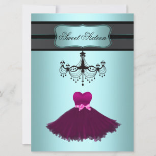 Invitation Fête d'anniversaire Sweet Sixteen lustre bleu sarc