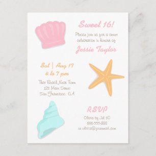 Invitation Fête d'anniversaire Sweet Sixteen Plage aux Coquil
