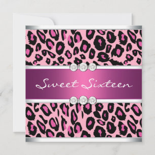 Invitation Fête d'anniversaire Sweet Sixteen Rose Chaud Léopa