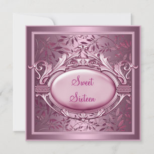 Invitation Fête d'anniversaire Sweet Sixteen Satin floral ros