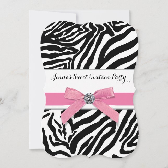 Invitation Fête d'anniversaire Sweet Sixteen Zèbre Rose (Devant)