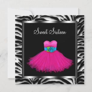 Invitation Fête d'anniversaire Sweet Sixteen Zèbre Rose