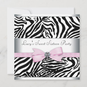 Invitation Fête d'anniversaire Sweet Sixteen Zèbre Rose