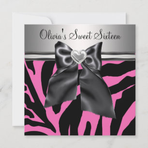 Invitation Fête d'anniversaire Sweet Sixteen Zèbre Rose Chaud