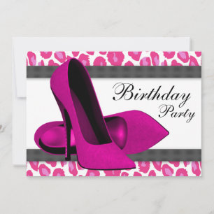 Invitation Fête d'anniversaire talons hauts et léopard rose v
