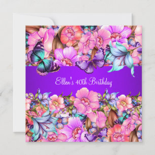Invitation Fête d'anniversaire Teal violet bleu rose Papillon