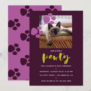 Invitation Fête d'anniversaire tendance aubergine et violet p