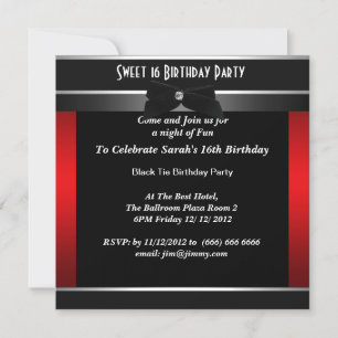 Invitation Fête d'anniversaire tenue de soirée pour 16 ans