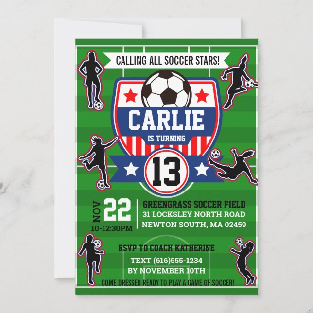 Invitation Fête d'anniversaire terrain de football Filles de  (Devant)
