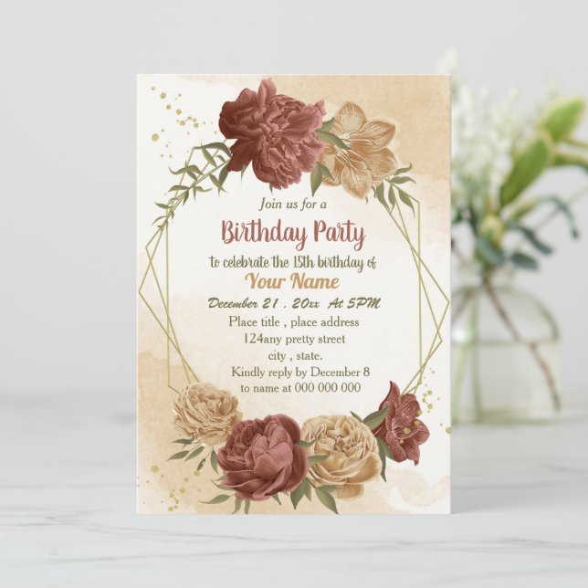Invitation fête d'anniversaire terre terre fleurie (Debout devant)