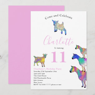 Invitation Fête d'anniversaire thème chèvre rose