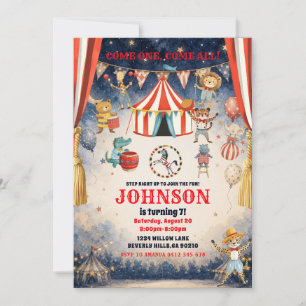 Invitation Fête d'anniversaire thème cirque vintage pour enfa