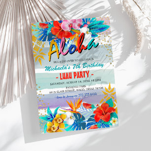 Invitation Fête d'anniversaire Thème Floral Tropical Aloha Lu