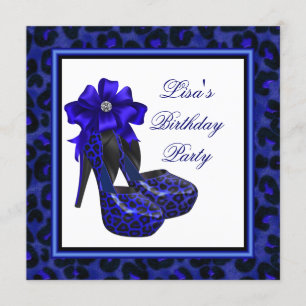 Invitation Fête d'anniversaire thème Léopard Bleu Royal