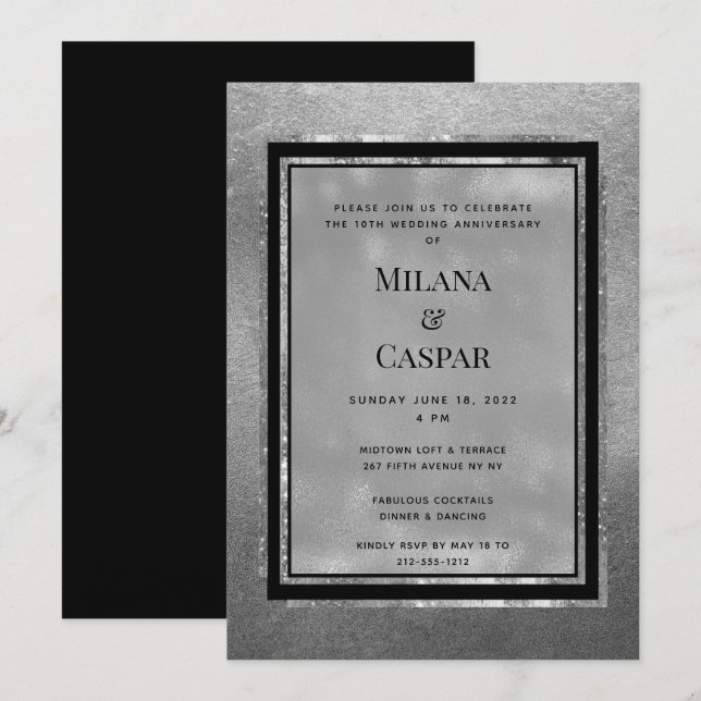 Invitation Fête d'anniversaire Toasted Silver Shimmer (Devant / Derrière)