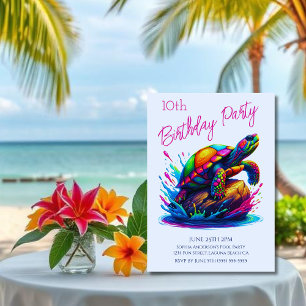 Invitation Fête d'anniversaire - Tortue colorée Splash