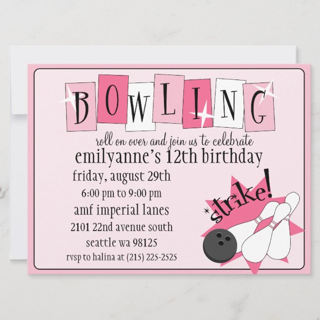 Invitation Fête d'anniversaire totalement rétro de bowling de (Devant)