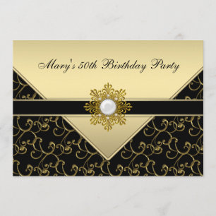 Invitation Fête d'anniversaire tourbillon noir et or